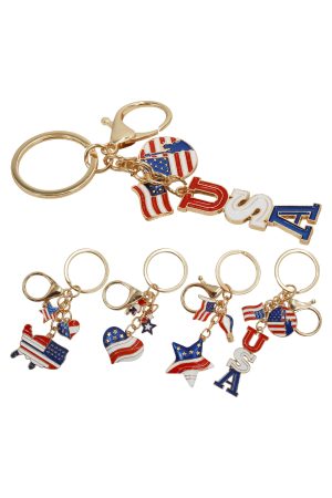Patriotic USA Variety Enamel Charm Cluster Key Chain - 12 Pc