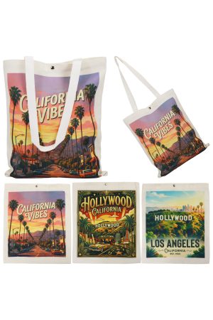 Hollywood California Variety Snap Button Canvas Tote Bag