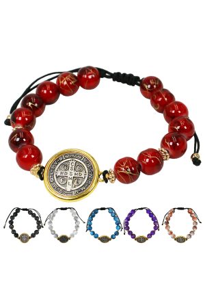 St. Benedict Faux Gold Marble Crystal Beaded String Bracelet