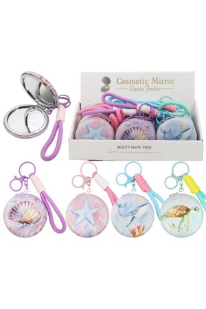 Marine Life Puffy Firm Touch Round Compact Mirror Key Chain