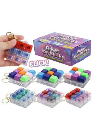 3x3 Solid and Clear Clicky Keycap Fidget Keychain w/ Case