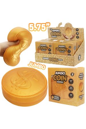 JUMBO 5.75 Inch Golden Coin Fluffy Slime Filled TPR Squishy