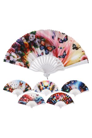 Butterfly Flower Field White Handheld Folding Fan