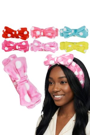 Polka Dot Ribbon Bow Fuzzy Fleece Spa Headband