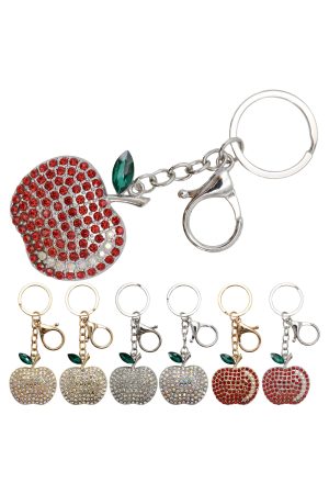 Apple Bling Rhinestone Key Chain - 12 Pcs