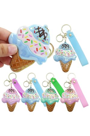 Sprinkled Ice Cream Cone Iridescent Key Chain Lanyard