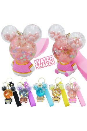 Stylish Bear Water Glitter Charm Shaker Key Chain Lanyard
