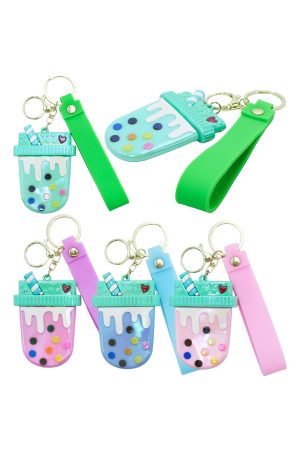 Cute Pastel Boba Cup Iridescent Charm Key Chain Lanyard