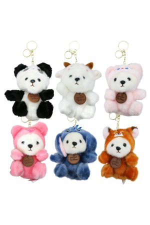 Cute Bear Animal Costume Fuzzy Faux Fur Plush Doll Keychain