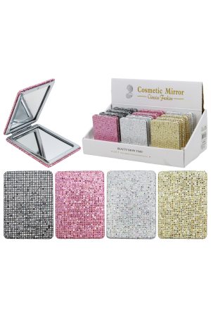 Colorful Bling Glitter Compact Mirror - 12 Pcs