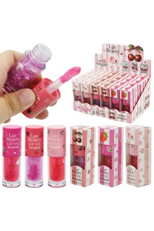 Strawberry Cherry Peaches Glittery Tinted Lip Gloss - 24 Pcs