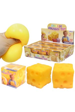 Cheese Cube Fluffy Slime Filled TPR Squishy Toy - 2.25 Inch