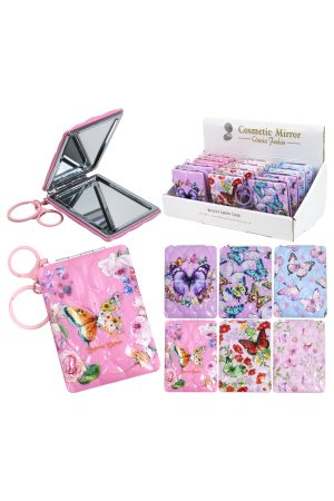 Butterfly Puffy Quilt Textured Compact Mirror Key Chain