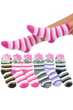 Stripe Fuzzy Fleece Mid-crew Cozy Lounge Socks