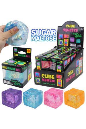 Iridescent Glitter Cube Maltose Putty Filled TPR Squishy