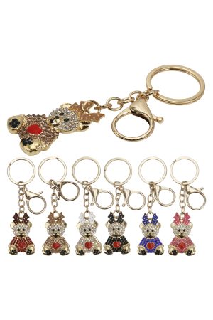 Ribbon Teddy Bear Bling Rhinestone Metal Alloy Key Chain