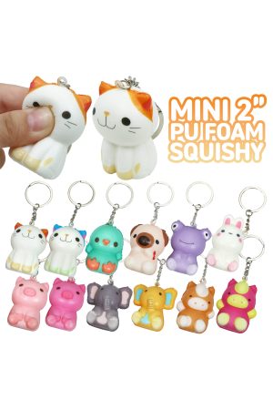 Mini 2 Inch Cute Animal Variety PU Foam Squishy Keychain