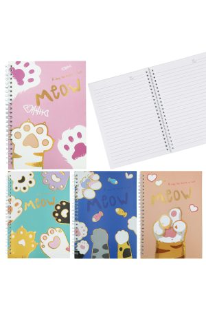 Kitty Cat Paws Gold Accent A5 Spiral Bound Notebook - 12 Pcs