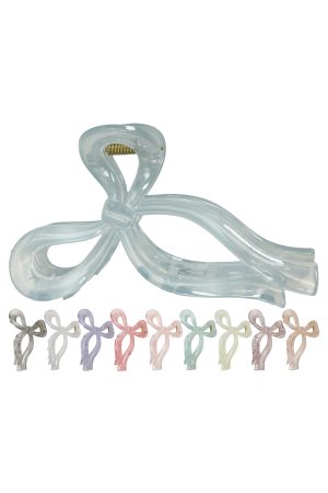 Pastel Jelly Color Variety Wavy Ribbon Bow Hair Claw