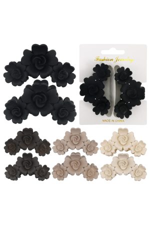 2-Count Neutral Toned Floral Matte Small Fashion Hair Claw