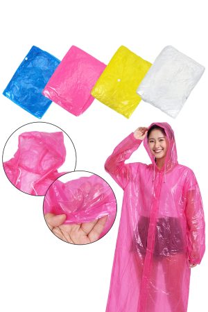 Thin Lightweight Plastic Hooded Poncho Raincoat - Unisex