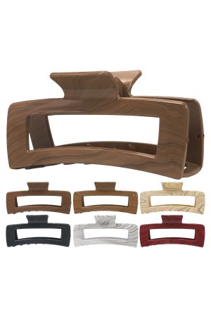 Rectangular Faux Wood Grain Plastic Fashion Hair Claw