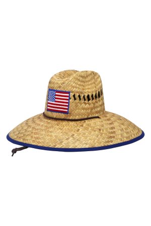 Vented American Flag Blue Accent Rim Straw Lifeguard Hat
