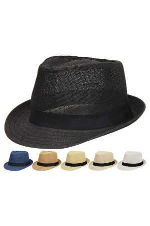 Classic Black Band Solid Straw Fedora
