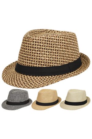 Black Band Two-Tone Weaved Straw Fedora