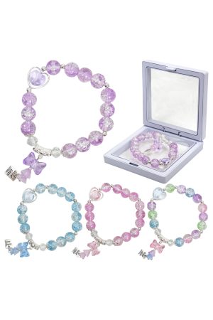 Butterfly Faux Crystal Beaded Stretch Bracelet w/ Case