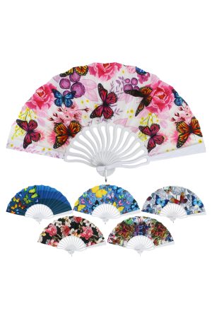 Butterfly Floral Variety White Base Handheld Folding Fan