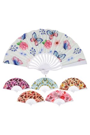 Pastel Butterfly Floral Variety White Handheld Folding Fan