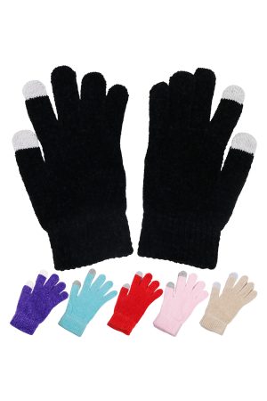 2 Fingertip Touchscreen Colorful Chenille Cable Knit Gloves