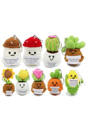 Emotional Support Veggies Plants Crochet Keychain w/ Stand