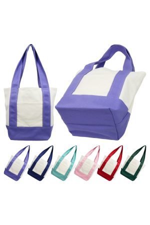Colorful Accent Front Pocket Mini Compact Canvas Tote Bag