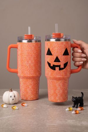 Jack-o-Lantern Pumpkin Bling Glam Stainless Steel Tumbler