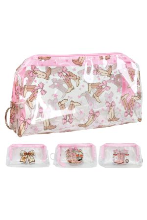 Pink Cowgirl PVC Zippered Pouch Cosmetic Toiletry Bag