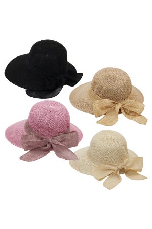 Burlap Ribbon Chiffon Crochet Visor Derby Sun Hat