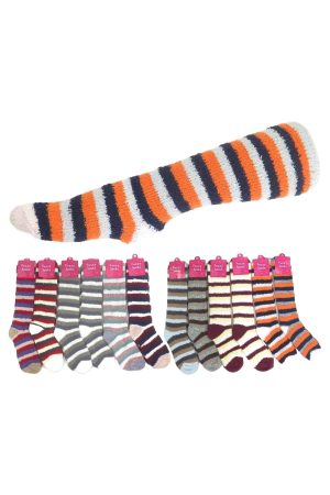 Women's Colorful Striped Variety Soft Fuzzy Crew Socks