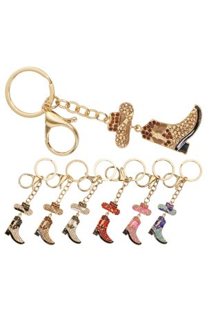 Western Cowgirl Bling Rhinestone Metal Alloy Keychain