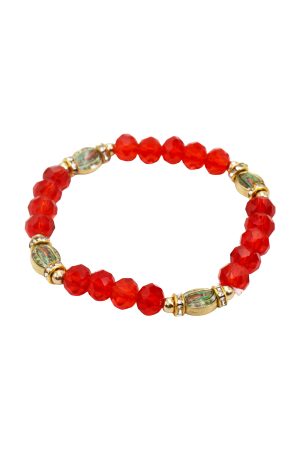 Our Lady of Guadalupe Charm Red Gemstone Stretch Bracelet