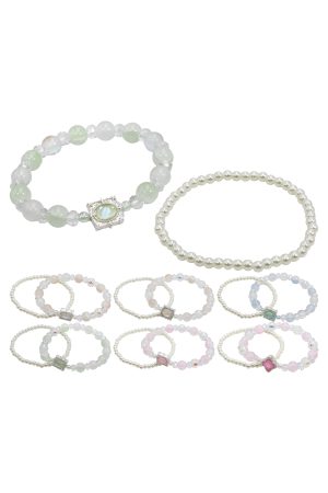 Stacking 2-Piece Pearlescent Crystal Beaded Stretch Bracelet