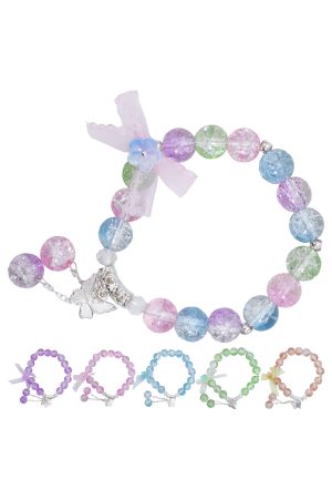 Sheer Ribbon Butterfly Charm Crystal Beaded Stretch Bracelet