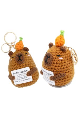 Emotional Support Capybara Crochet Doll Keychain w/ Stand