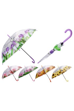 Clear Transparent Floral Print Auto-Open 2-Fold Umbrella