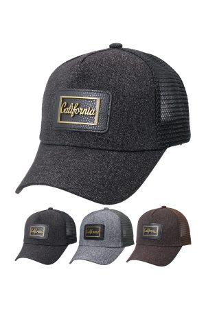 California Metal Faux Leather Patch Heathered Trucker Hat
