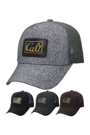 CALI Metal Faux Leather Patch Heathered Trucker Hat