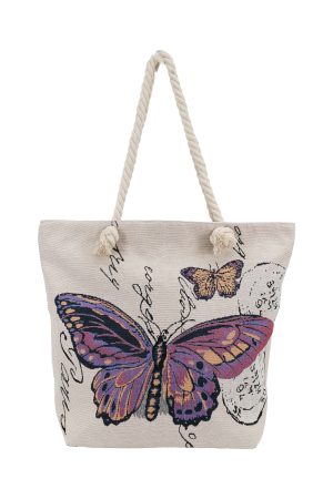 Butterfly Wonderland Tapestry Woven Rope Zippered Tote Bag