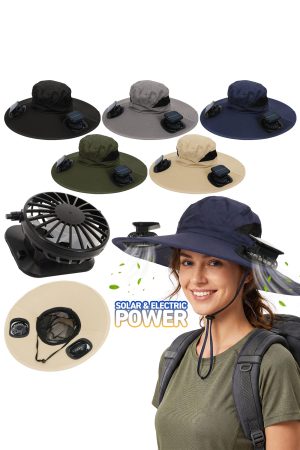 2-in-1 Solar and Electric Powered Fan Wide Brim Boonie Hat