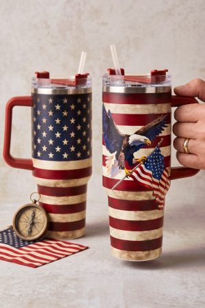 Vintage USA Eagle Flag Print Stainless Steel Tumbler